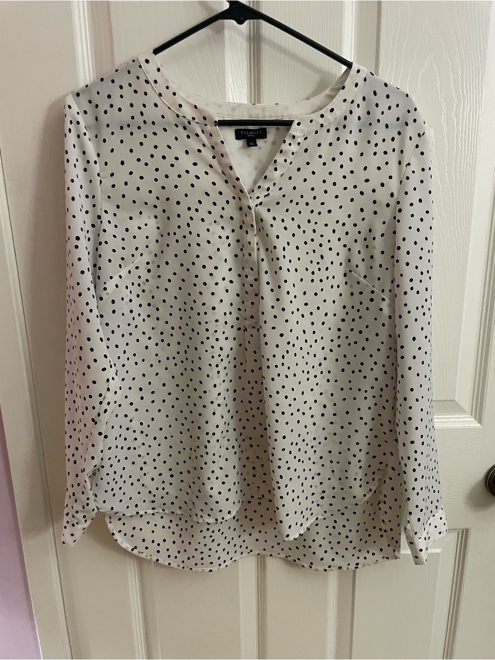 Talbots Cream Blouse with Black Polka Dots